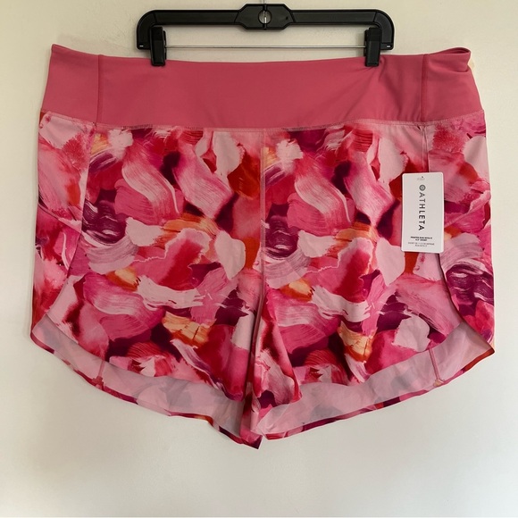 Athleta Printed Run With It Shorts Activewear UPF Lined Zip-Pocket Pink Size 3XL - Picture 1 of 16